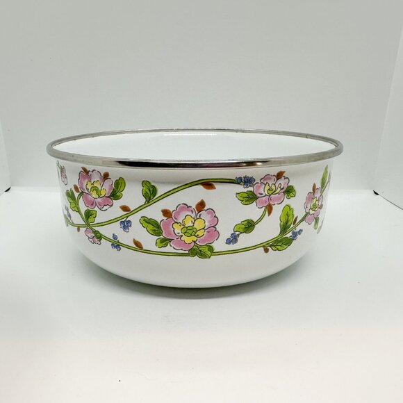 Vintage Kobe Nesting Bowl Mixing Enameled Metal Kitchen Floral Flowers Blueberry - Picture 3 of 6